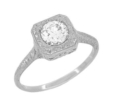Filigree Scrolls 1/2 Carat Diamond Engraved Engagement Ring in 14 Karat White Gold