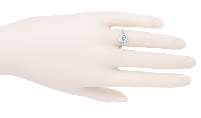R183WA Art Deco Antique Aquamarine Ring on a Ring Size 6 Hand