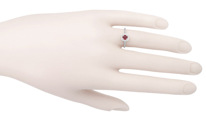 Art Deco Pyrope Garnet Filigree Scrolls Engraved Ring in 14 Karat White Gold - Item: R183WPG - Image: 3