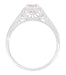 Art Deco Engraved 1920's Square Top Filigree Pink Sapphire Engagement Ring in 14 Karat White Gold