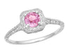 Art Deco Hand Engraved 1920's Square Top Filigree Vintage Pink Sapphire Engagement Ring in White Gold - R183WPS
