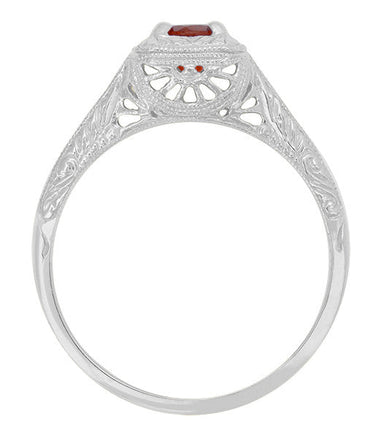 Filigree Scrolls Art Deco Engraved Ruby Engagement Ring in 14 Karat White Gold - alternate view