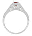Filigree Scrolls Art Deco Engraved Ruby Engagement Ring in 14 Karat White Gold