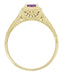 Art Deco Amethyst Filigree Scrolls Engraved Engagement Ring in 14 Karat Yellow Gold