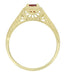 Filigree Art Deco Scrolls Engraved Ruby Engagement  Ring in 14 Karat Yellow Gold