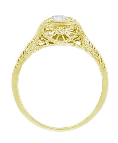 Filigree Scrolls Engraved White Sapphire Engagement Ring in 14 Karat Yellow Gold - alternate view