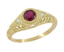 1920's Art Deco Yellow Gold Ruby Filigree Engagement Ring with Side Diamonds