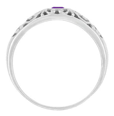 Edwardian Filigree Amethyst Ring in 14 Karat White Gold - alternate view