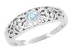 Edwardian Filigree Aquamarine Ring in 14 Karat White Gold