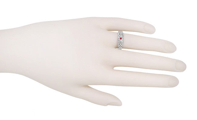 Platinum Scroll Filigree Edwardian Ruby Ring - Item: R197PR - Image: 3