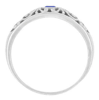 Edwardian Filigree Blue Sapphire Ring in Platinum - alternate view