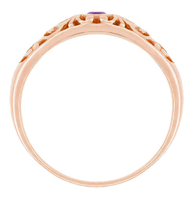 Edwardian Rose Gold Scroll Filigree Amethyst Tapered Band Ring - alternate view