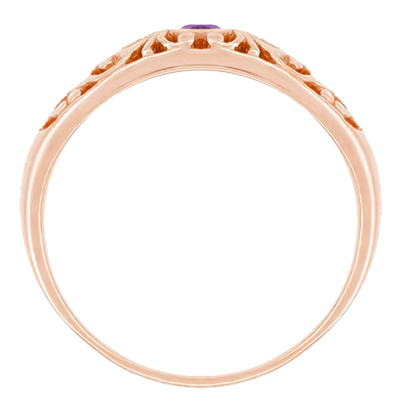 Edwardian Rose Gold Scroll Filigree Amethyst Tapered Band Ring - Item: R197RAM - Image: 2