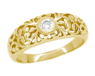 Filigree Edwardian White Sapphire Ring in 14 Karat Yellow Gold