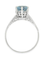 Art Deco Crown 1 Carat Solitaire Aquamarine Engagement Ring in 18 Karat White Gold
