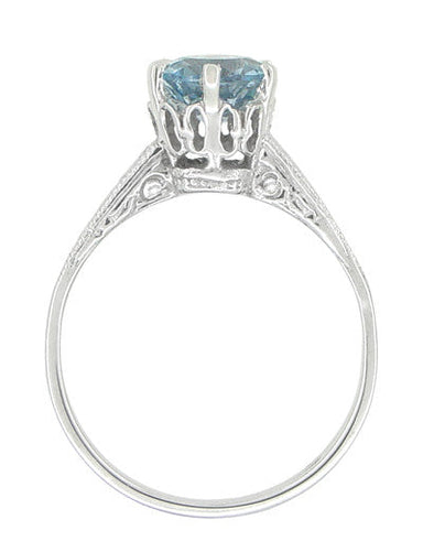 Art Deco Crown 1 Carat Solitaire Aquamarine Engagement Ring in 18 Karat White Gold - alternate view