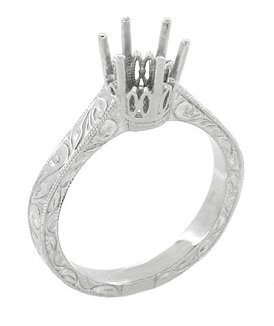 Art Deco 1 Carat Crown Filigree Scrolls Engagement Ring Setting in Platinum