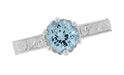 Platinum Art Deco Filigree Scrolls 1 Carat Aquamarine Engraved Crown Engagement Ring