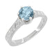 Platinum Art Deco Filigree Scrolls 1 Carat Aquamarine Engraved Crown Engagement Ring