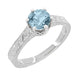 Platinum Art Deco Filigree Scrolls 1 Carat Aquamarine Engraved Crown Engagement Ring