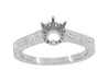 Art Deco 1/3 Carat Crown Filigree Scrolls Engagement Ring Setting in Platinum