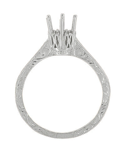 Art Deco 1/3 Carat Crown Filigree Scrolls Engagement Ring Setting in Platinum - Item: R199P33 - Image: 2