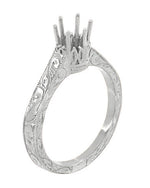 Art Deco Filigree Scroll Platinum Crown Solitaire 1/2 Carat Engagement Ring Setting