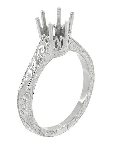 Platinum Art Deco Vintage Solitaire Semimount Ring for a 6mm Round Stone - R199P75