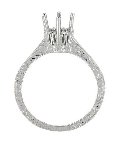 Art Deco Filigree Scroll Engraved 3/4 Carat Crown Solitaire Engagement Ring Setting in Platinum - alternate view