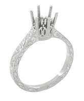 Art Deco Filigree Scroll Engraved 3/4 Carat Crown Solitaire Engagement Ring Setting in Platinum