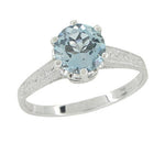Art Deco Filigree Crown 1 Carat Aquamarine Engagement Ring in Platinum
