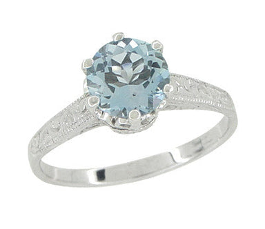 Art Deco Filigree Crown 1 Carat Aquamarine Engagement Ring in Platinum