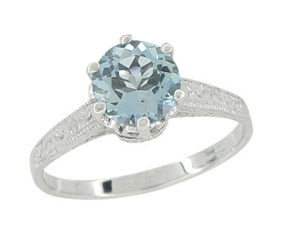 Art Deco Filigree Crown 1 Carat Aquamarine Engagement Ring in Platinum
