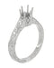 1/4 Carat Palladium Filigree Scrolls Engraved Art Deco Crown Engagement Ring Mounting | 4mm