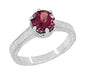 Platinum Art Deco Filigree Scrolls 1.5 Carat Rhodolite Garnet Crown Solitaire Engagement Ring
