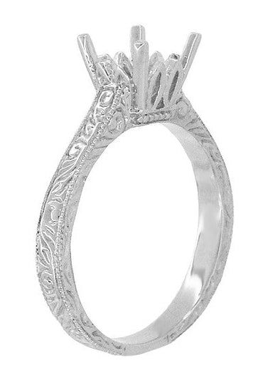 Art Deco 1.50 - 1.75 Carat Crown Filigree Scrolls Engagement Ring Setting in Palladium