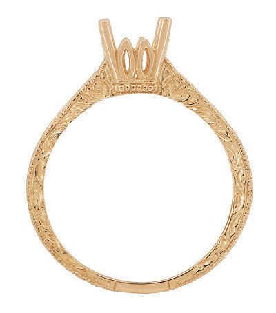 14 Karat Rose Gold Art Deco 3/4 Carat Crown Scrolls Filigree Engagement Ring Setting - Item: R199PRR75 - Image: 5