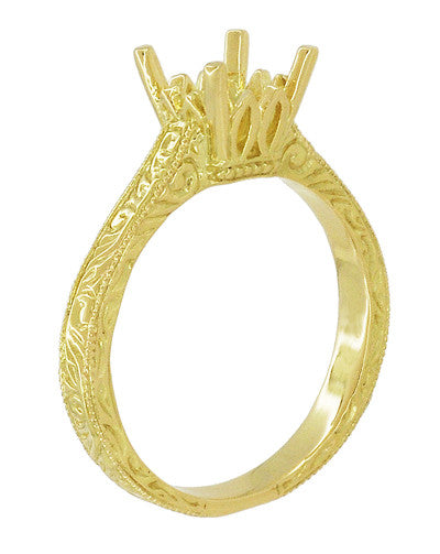 Yellow Gold Art Deco Scrolls Filigree Crown 1.50 - 1.75 Carat Engagement Ring Setting - 14K or 18K - Item: R199PRY125K14 - Image: 4