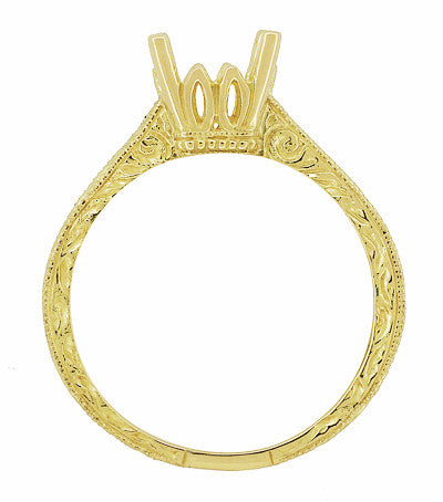 Yellow Gold Art Deco Scrolls Filigree Crown 1.50 - 1.75 Carat Engagement Ring Setting - 14K or 18K - Item: R199PRY125K14 - Image: 5