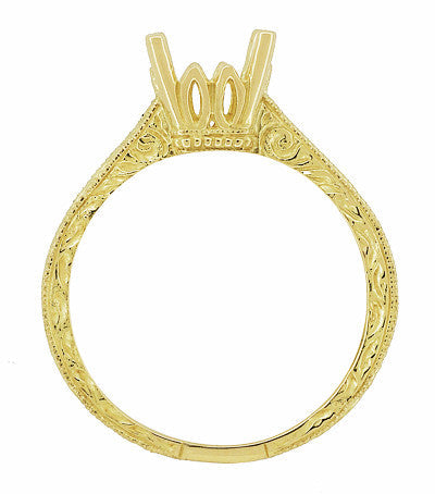 Yellow Gold Art Deco Scrolls Filigree Crown 1.50 - 1.75 Carat Engagement Ring Setting - 14K or 18K - Item: R199PRY125K14 - Image: 5