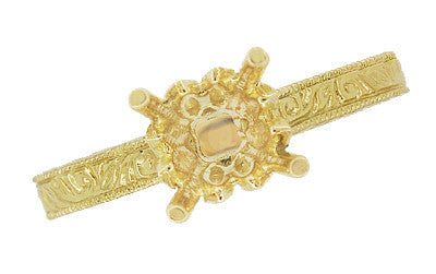 Yellow Gold Art Deco Scrolls Filigree Crown 1.50 - 1.75 Carat Engagement Ring Setting - 14K or 18K - Item: R199PRY125K14 - Image: 6