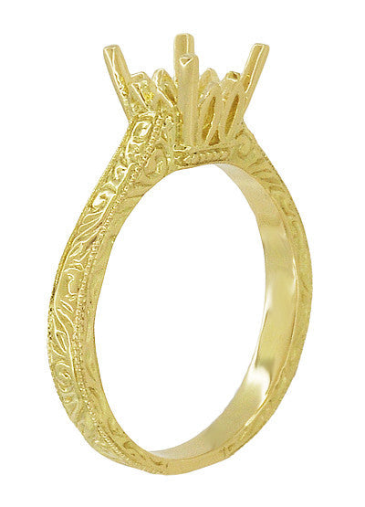 Yellow Gold Art Deco Scrolls Filigree Crown 1.50 - 1.75 Carat Engagement Ring Setting - 14K or 18K