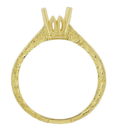 Art Deco Crown Scrolls Filigree 1/3 Carat Ring Setting in 18 or 14 Karat Yellow Gold - Item: R199PRY14K33 - Image: 5
