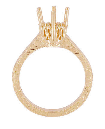 Art Deco Scrolls Rose Gold Filigree Vintage Style Solitaire Crown Engagement Ring Setting for a  1.50 - 1.75 Carat Round Diamond (7.0 - 8.0mm) - alternate view