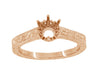 Art Deco 1/3 Carat Crown Filigree Scrolls Engagement Ring Setting in 14 Karat Rose Gold