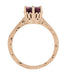 Scroll Filigree Art Deco Crown 1.5 Carat Rhodolite Garnet Solitaire Engagement Ring in 14 Karat Rose ( Pink ) Gold