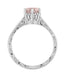 Art Deco Crown Filigree Scrolls 1 Carat Morganite Engraved Engagement Ring in 18 Karat White Gold