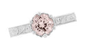 Art Deco Crown Filigree Scrolls 1 Carat Morganite Engraved Engagement Ring in 18 Karat White Gold