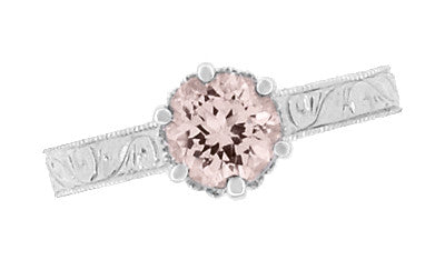Art Deco Crown Filigree Scrolls 1 Carat Morganite Engraved Engagement Ring in 18 Karat White Gold - Item: R199W1M - Image: 6
