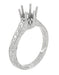 Antique 6 Prong Crown Ring Setting for a 6mm Round Stone Art Deco 14K or 18K White Gold with Side Scroll Engraved Design - R199W75